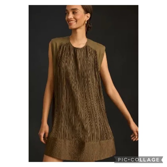 Anthroplogie Cap Sleeve Moss Green Plisse’ Mini Dress Size XS - Picture 15 of 16